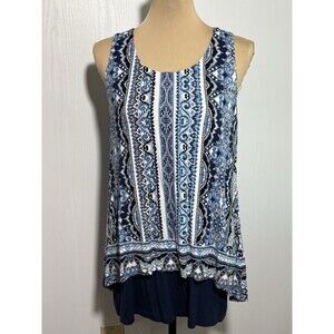 Soma Tunic Women's Medium Blue Floral Soft Jersey Layered Sleeveless Scoop New